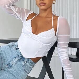 White Fox Boutique Mesh Long Sleeve Top NWOT